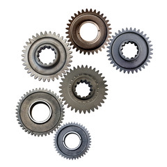 metal gears isolated on white background collage