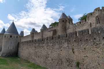 Ancient castle of Carcassonne in southern France countryside