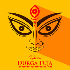 illustration of Goddess Durga Face in Happy Durga Puja Subh Navratri Indian religious header banner background