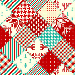 Fototapeta premium Seamless background pattern. Christmas Patchwork pattern. Vector image