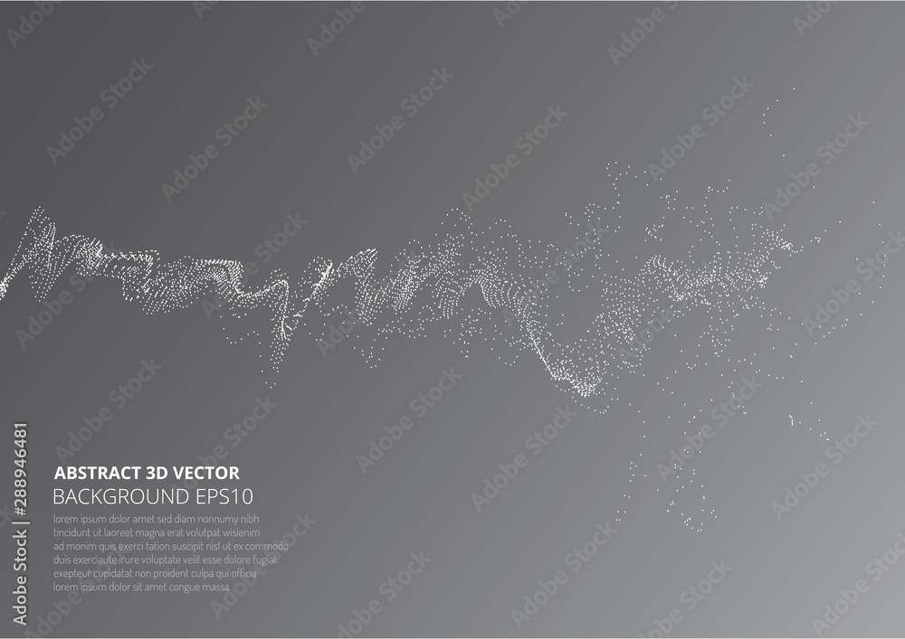 Poster abstract background with sprayed particles. fluctuations in geometric shapes in space.