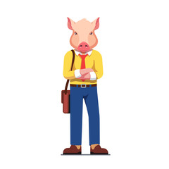 Business man with pig head with folded arms