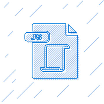 Blue line JS file document. Download js button icon isolated on white background. JS file symbol. Vector Illustration