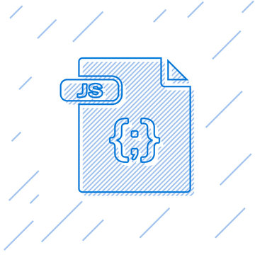 Blue line JS file document. Download js button icon isolated on white background. JS file symbol. Vector Illustration