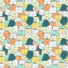 Cute cat seamless pattern background. Vector illustration.