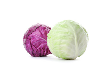 Red and green cabbage isolated on white background