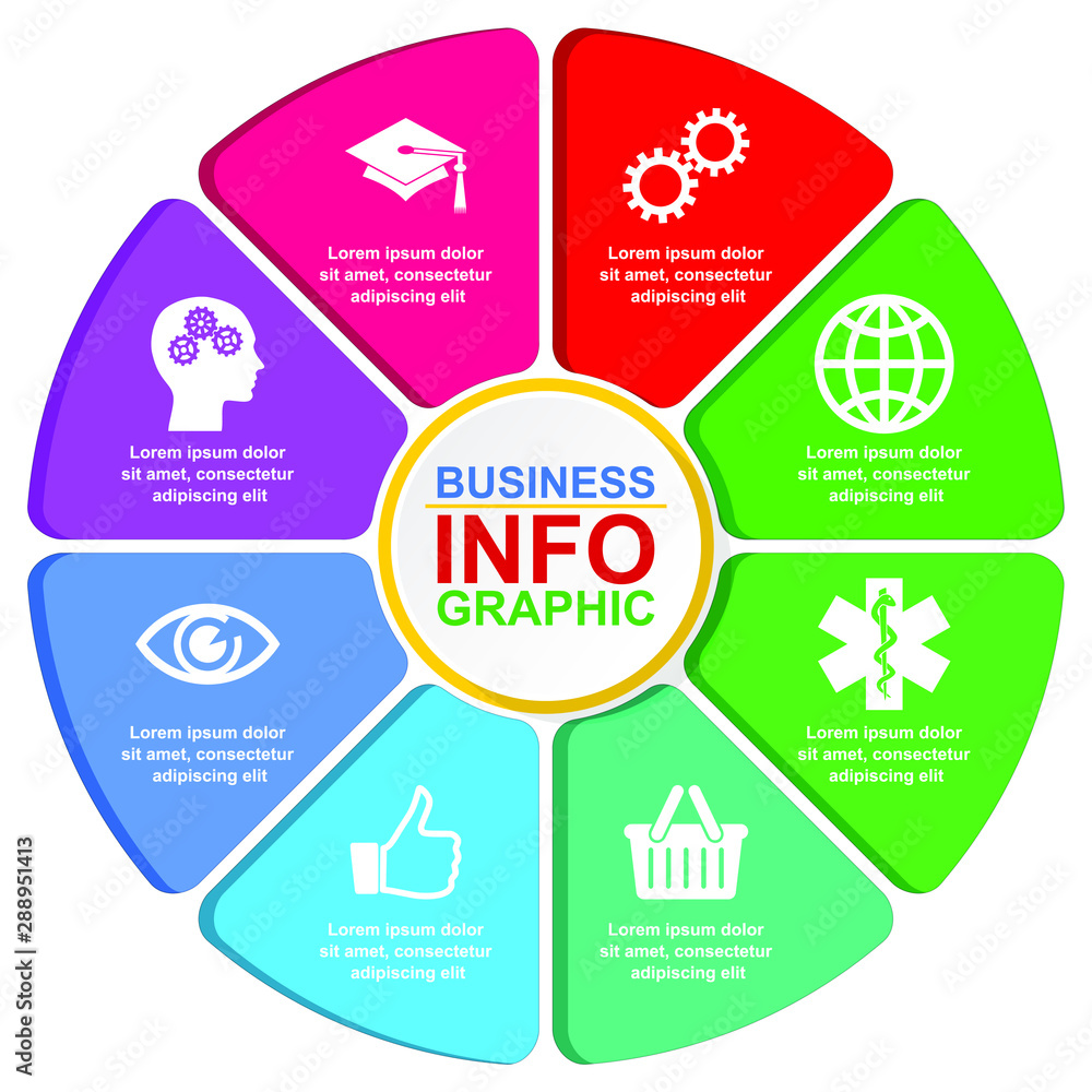 Aufkleber infographic vector circle template for presentation, business concept with 8 options