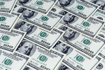 Background with united states hundred dollar notes. Money texture