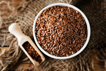 flax seed in white bowl