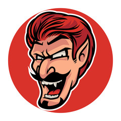 head of the dracula is smiling with grinning fangs character vector illustration