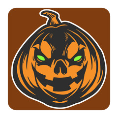 smiling evil jack o lantern with green eye vector illustration