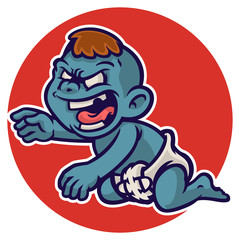 baby zombie character wearing his diaper readi to catch you vector illustration