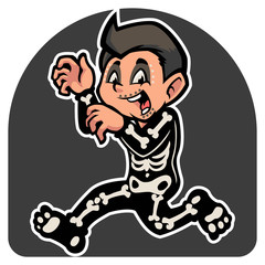 funny children wearing skeleton halloween costume vector illustration authumn halloween season