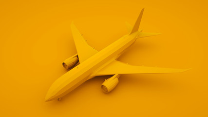Plane, Yellow Background. Minimal idea concept. 3d illustration