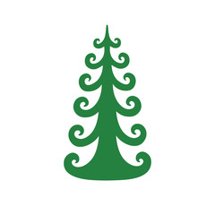 Green xmas tree isolated on white. Vector tree christmas green