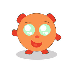 Cute happy brown kawaii teddy bear is standing on its paws and smiling, vector flat illustration.