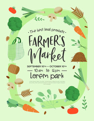Farmers market poster template of green vegetables
