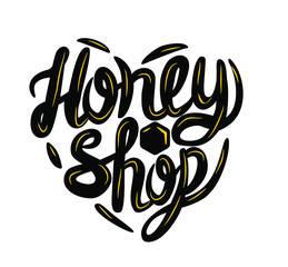 Honey shop vector logo with hexagon.