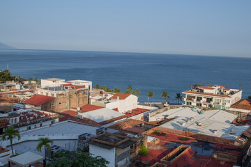 Naklejka premium Panoramic view of the city, night photo of the beach in Puerto Vallarta, Jalisco, Mexico