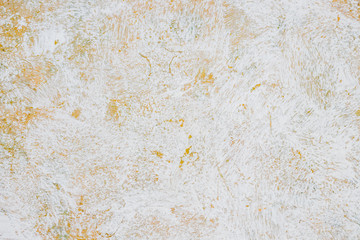 Artwork. Close up of Abstract white watercolor painting art on orange and yellow background, Brushstrokes of paint in hot toned. Color splashing in paper, Hand drawn, Texture for banner design