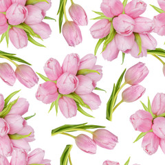 Fototapeta na wymiar Tulips flowers on white background as seamless pattern