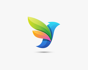 Abstract bird vector logo. Simple Blue Bird logo template