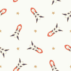 Vector Vintage Comet Rockets on White seamless pattern background.
