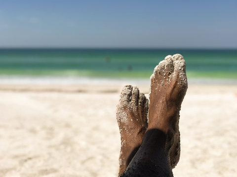 Sandy African American Man's Feet at the Beach