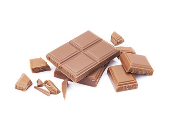  pieces of milk chocolate on a white background