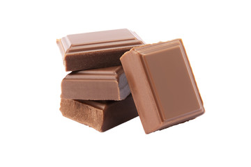  pieces of milk chocolate on a white background