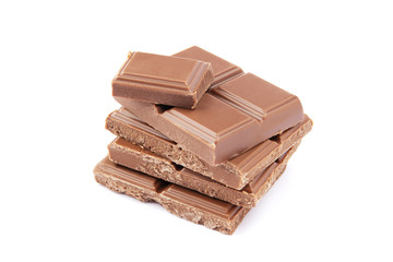  pieces of milk chocolate on a white background