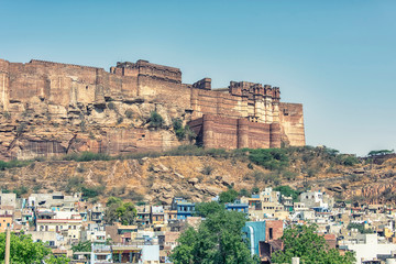 Naklejka premium Jodhpur, the Blue City and the Mehrangarh Fort in Rajasthan, India