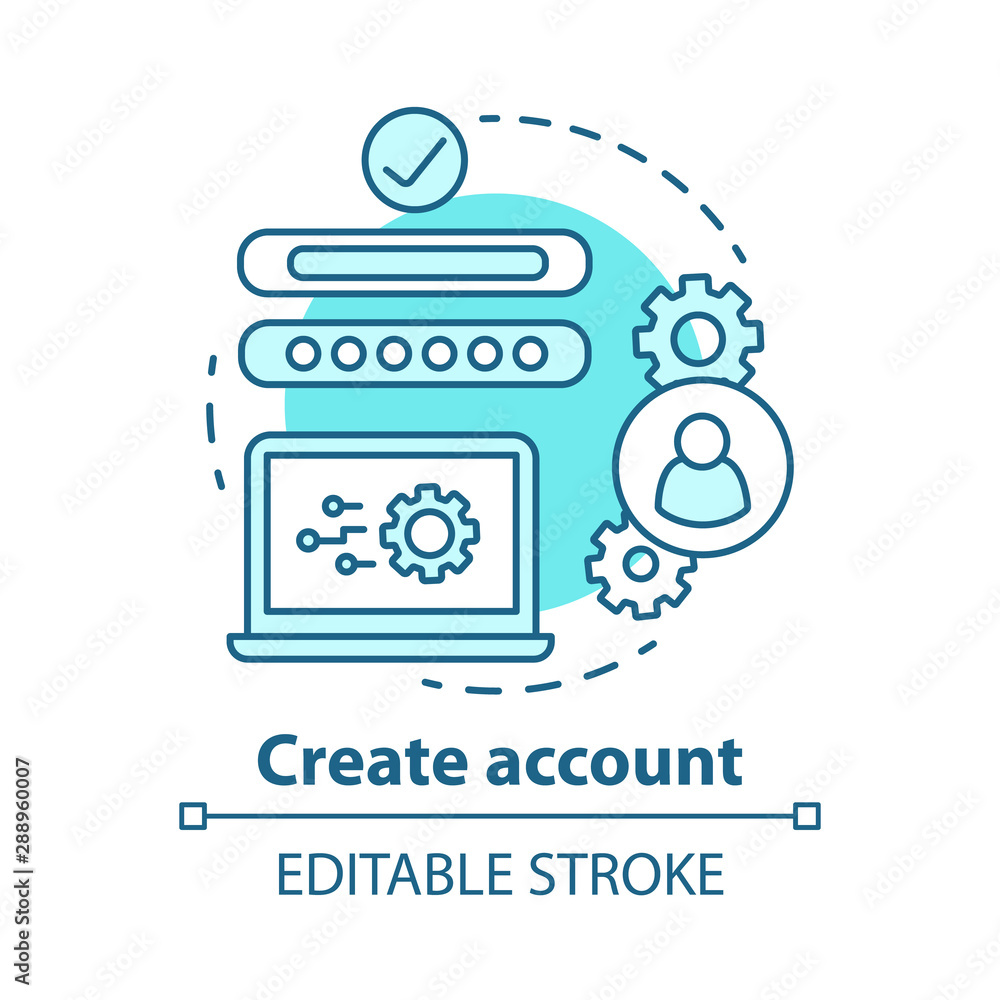 Poster create account blue concept icon. social network profile registration idea thin line illustration. n