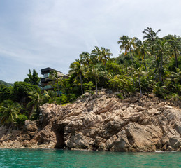 September 21,2019: view of the sea and the center of Puerto Vallarta, malecon Puerto Vallarta, Bay of flags
