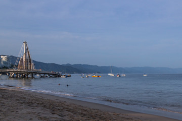 Obraz premium September 21,2019: view of the sea and the center of Puerto Vallarta, malecon Puerto Vallarta, Bay of flags