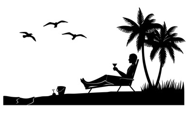 Man Relaxing on Beach Vector Silhouette