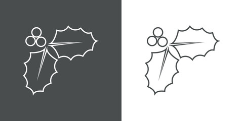 Icono plano lineal hojas de acebo en gris y blanco © teracreonte