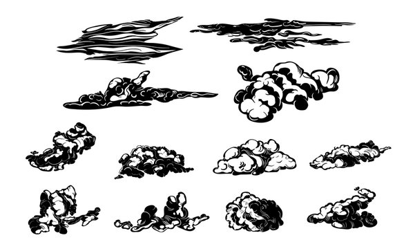 Realistic Vector Cloud Silhouettes Set