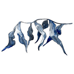 Blue aquatic underwater nature coral reef. Watercolor background illustration set. © yanushkov