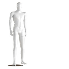 White faceless guy mannequin standing in a normal pose. Isolated on a white background. 3D rendering