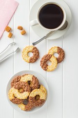 Sweet biscuits rings. Cookies with chocolate.
