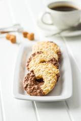 Sweet biscuits rings. Cookies with chocolate.