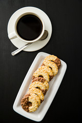 Sweet biscuits rings. Cookies with chocolate.
