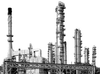 Oil and gas industry,refinery factory,petrochemical plant area at white background.