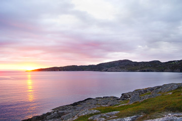Fototapeta na wymiar Sunset at Achmelvich beach in the Scottish highlands
