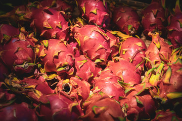 Natural fruit background from exotic fruits of pitaya, dragon fruit