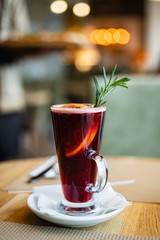 mulled wine with orange and herbs