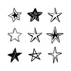 Star doodles set. Hand drawn stars, cartoon collection.