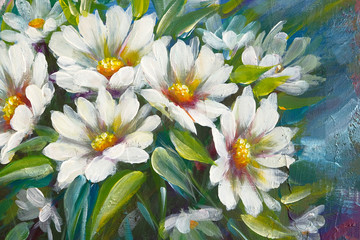 Wild meadow flowers daisies bouquet oil painting