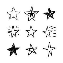 Obraz premium Star doodles set. Hand drawn stars, cartoon collection.
